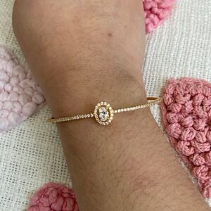 🆕 Gold Halo Oval CZ Bangle Bracelet